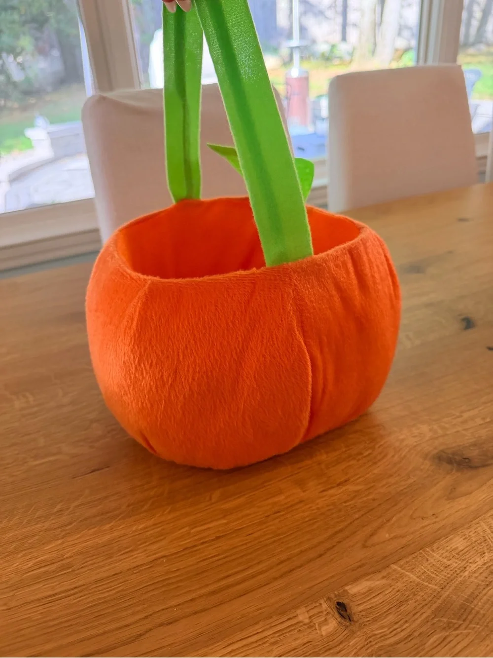 Orange Pumpkin Trick-or-Treat Bucket with Green Handle
